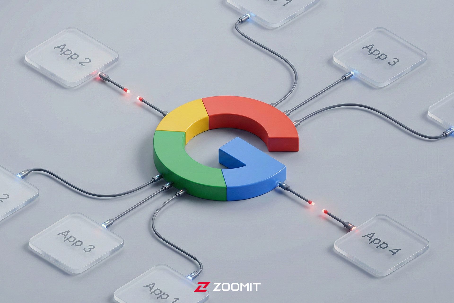 لوگوی گوگل با اتصال‌هایی دور و بر آن
