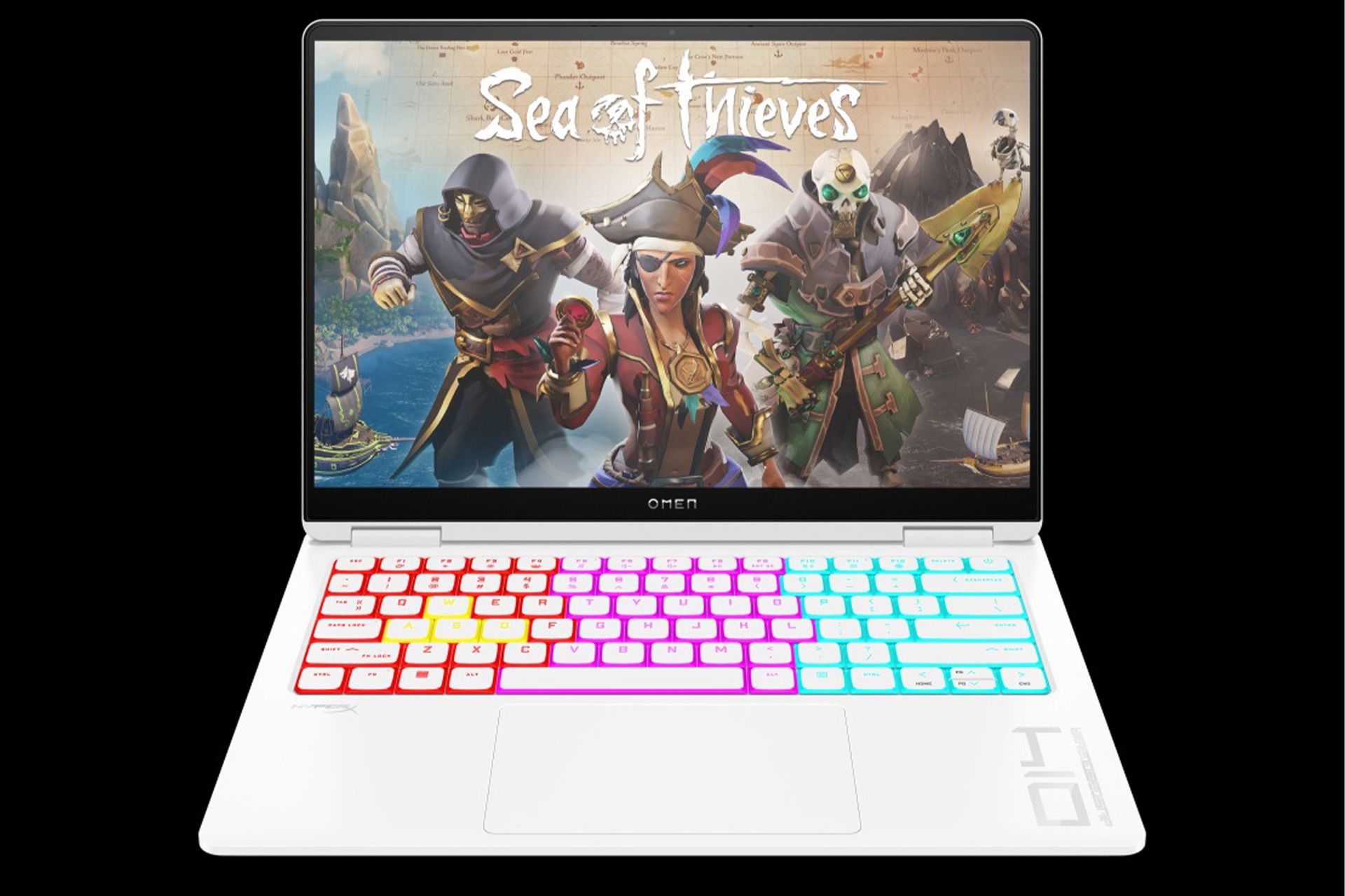 لپ‌تاپ HP Omen Transcend 14 از نمای جلو به رنگ سفید پس زمینه‌ی مشکی