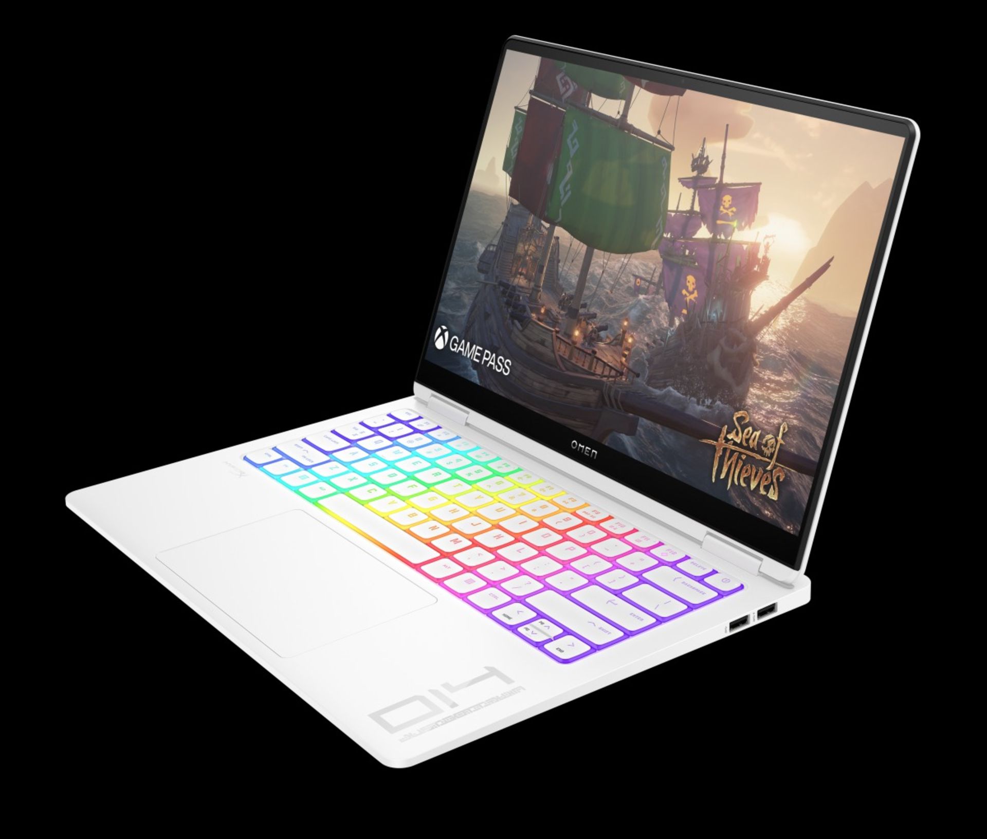 لپ‌تاپ HP Omen Transcend 14 از نمای جانبی به رنگ سفید