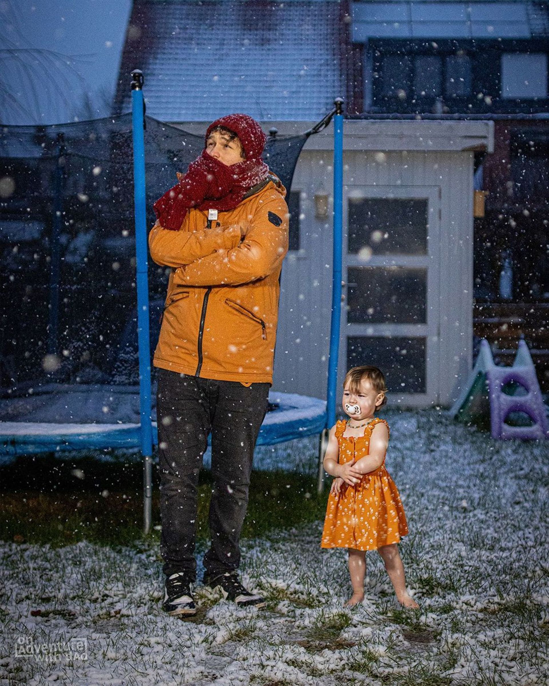 پدر و دختر در سرما و برف