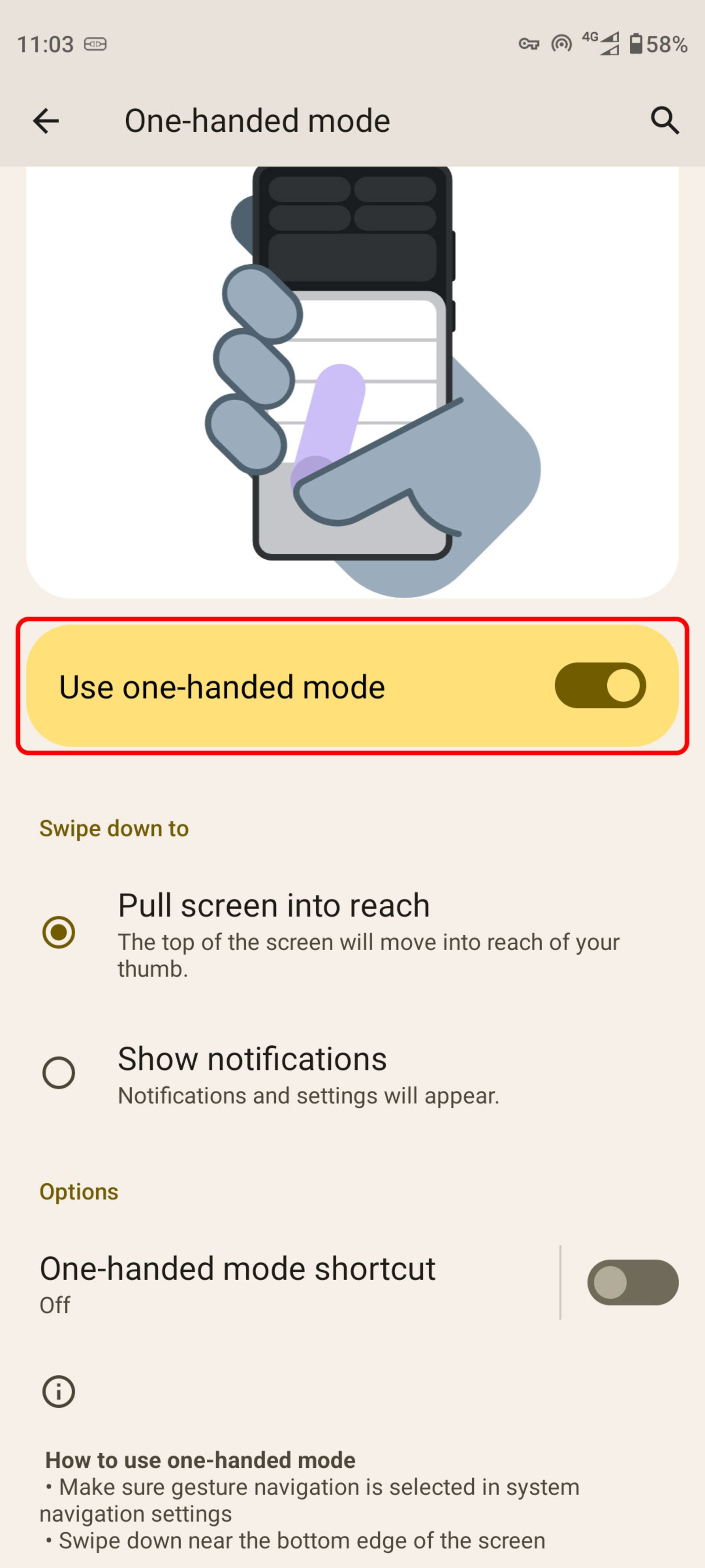 فعال سازی حالت تک دست اندروید (One-handed mode)