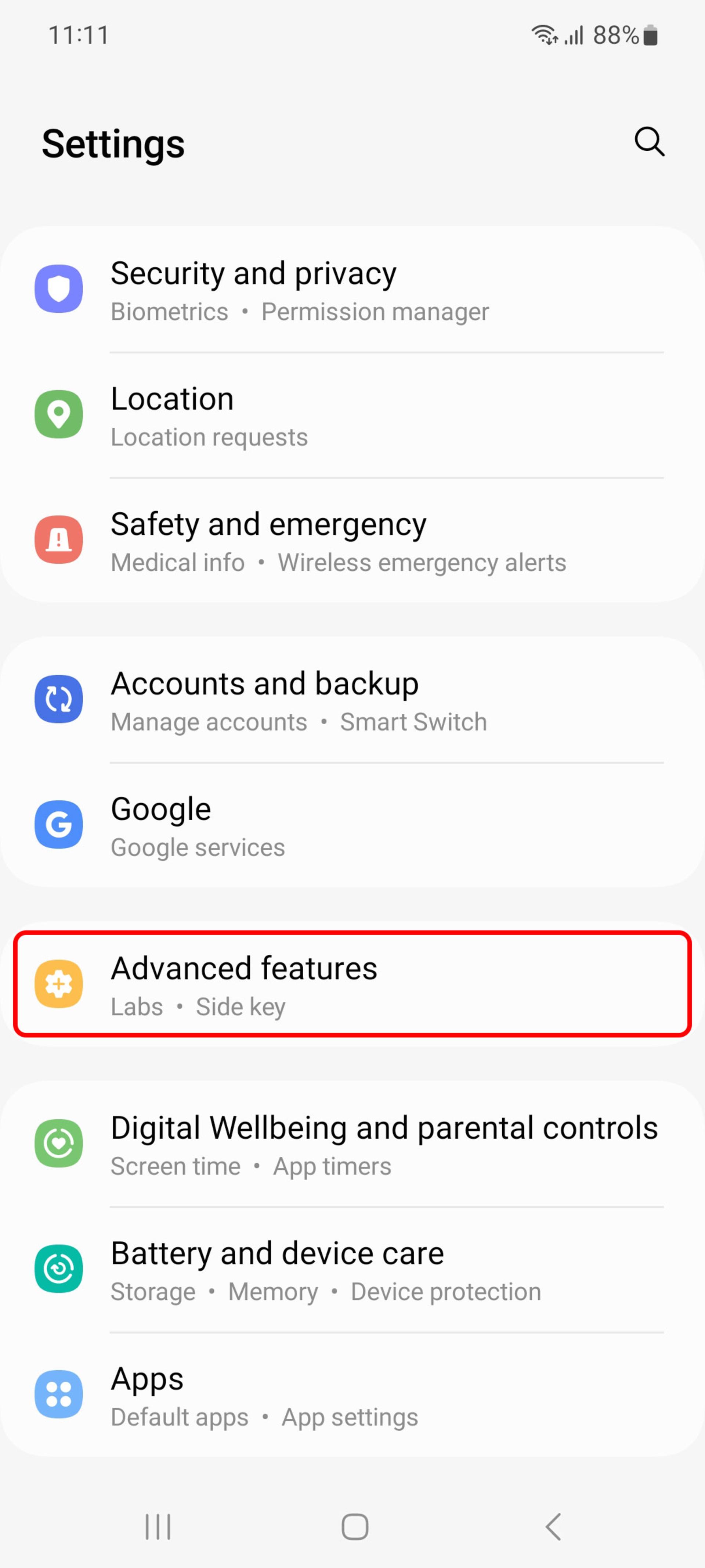 تنظیمات (Settings) گوشی سامسونگ
