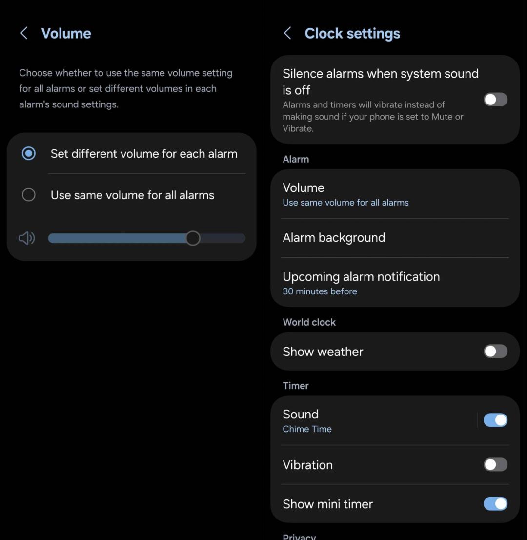 قابلیت تنظیم بلندی صدا برای هر هشدار در اپلیکیشن ساعت One UI 7
