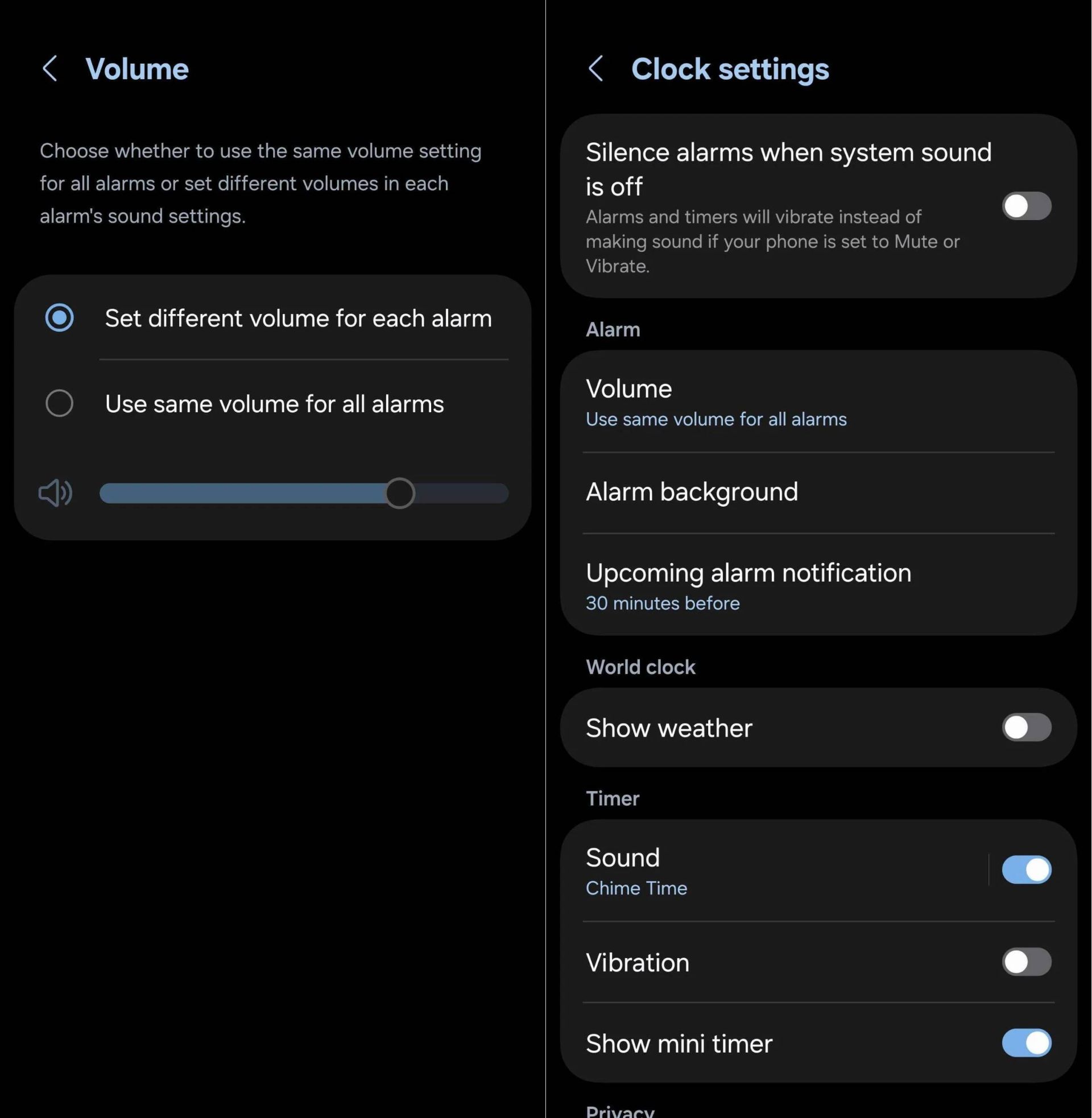 قابلیت تنظیم بلندی صدا برای هر هشدار در اپلیکیشن ساعت One UI 7