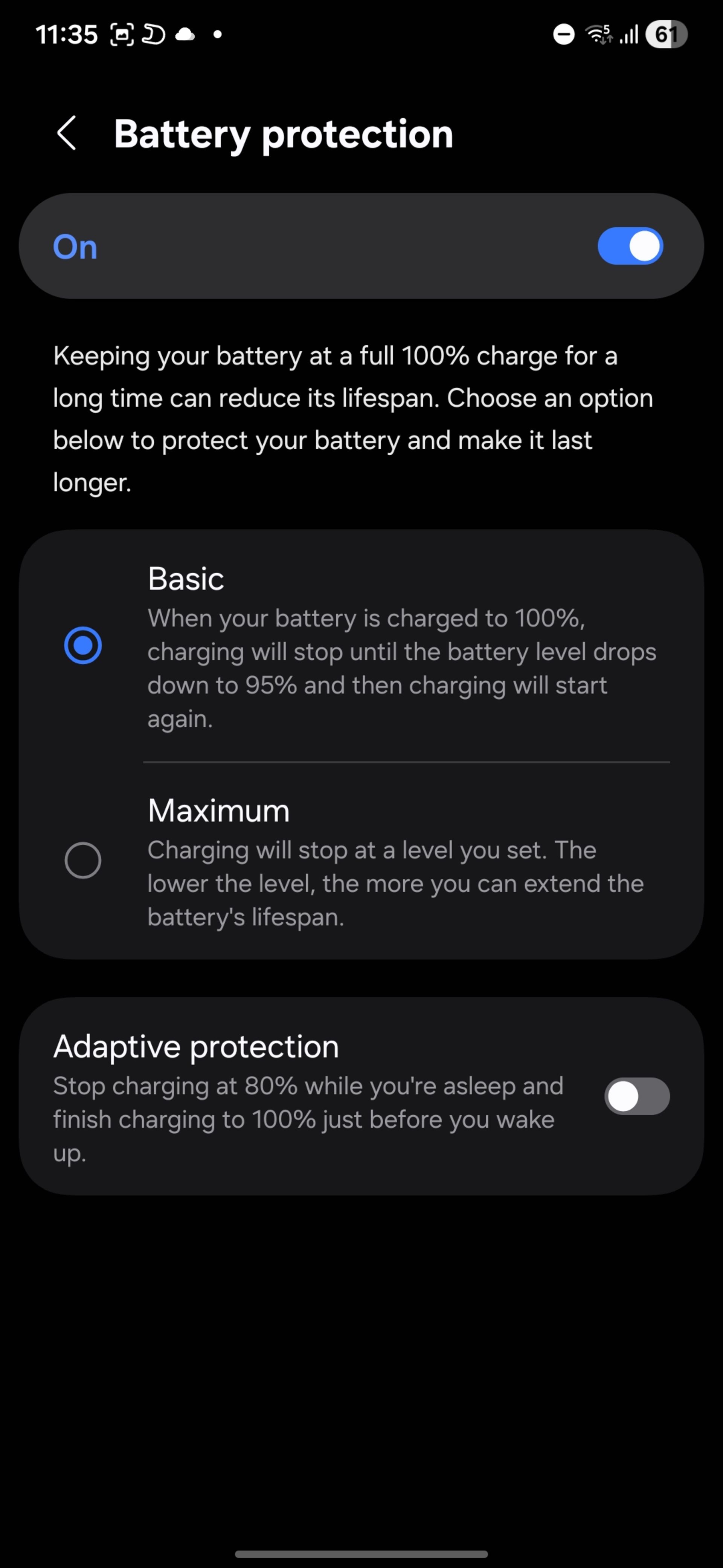 منوی تنظیمات باتری در One UI 8