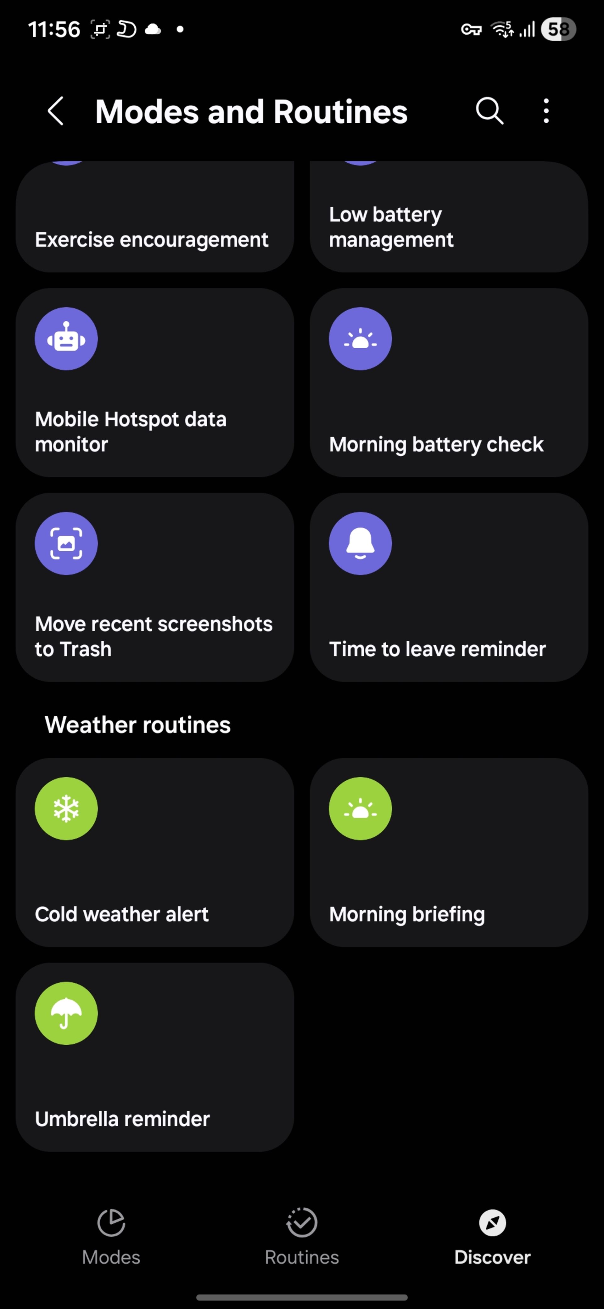 منوی Mode Routines در One UI 8
