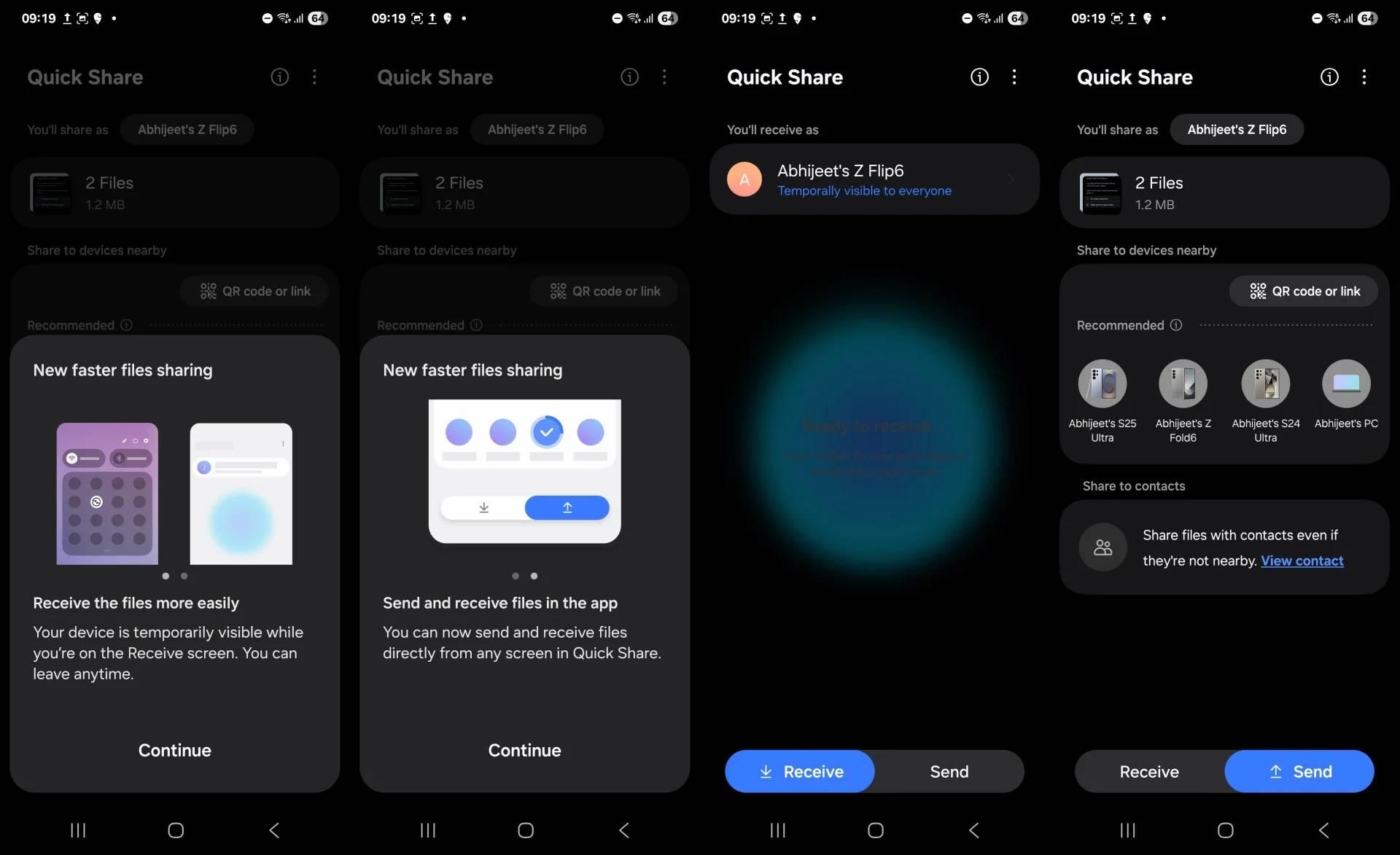 منوی QuickShare در One UI 8