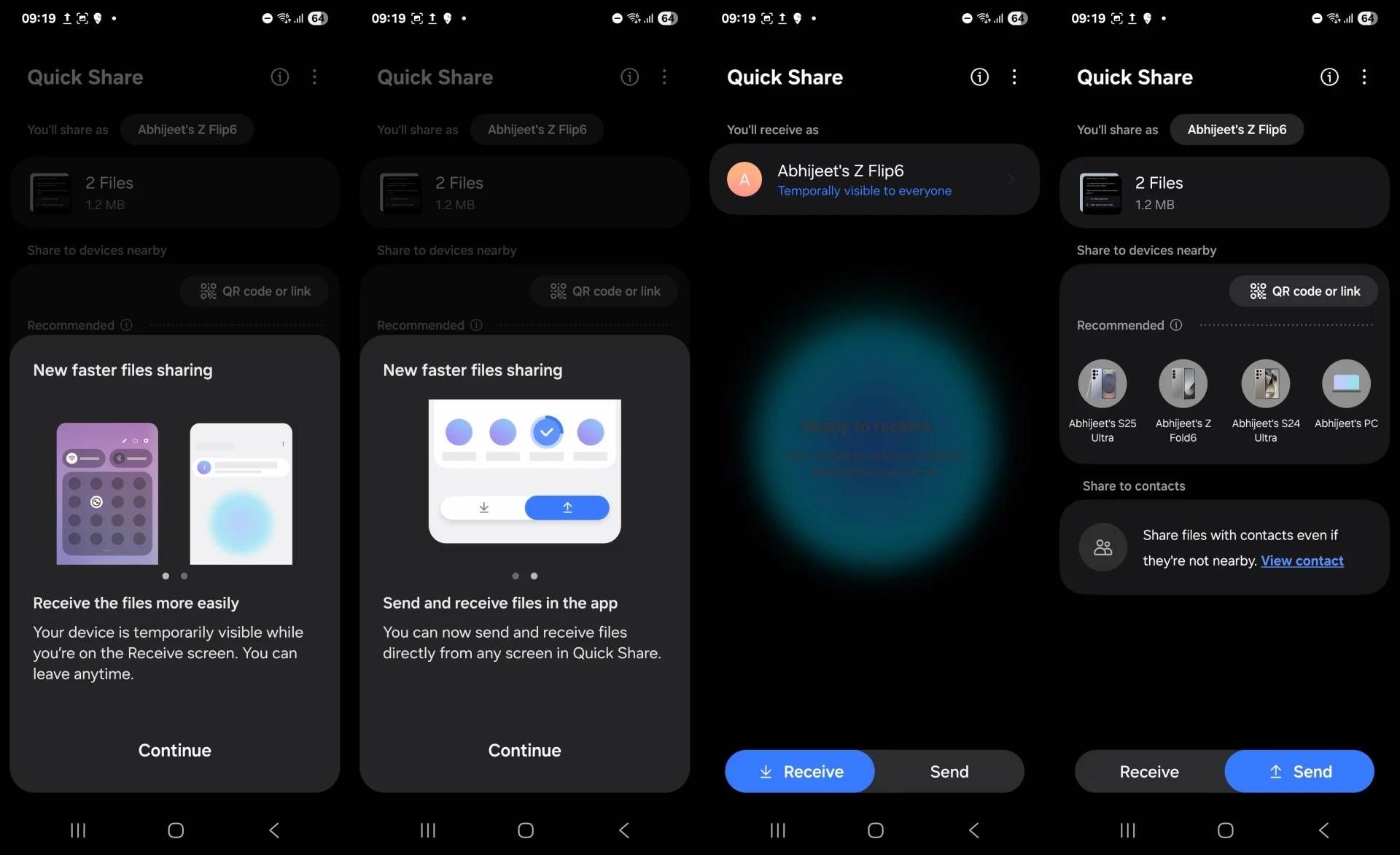 منوی QuickShare در One UI 8