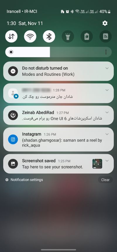 نوتیفکیشن در محیط One UI 6