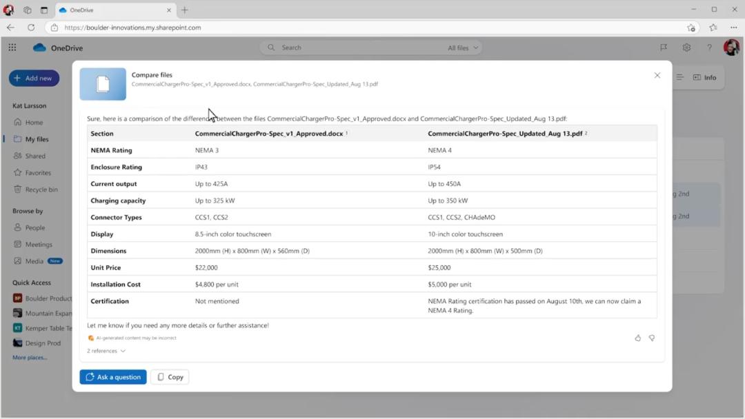 قابلیت مقایسه‌ی فایل‌های در OneDrive