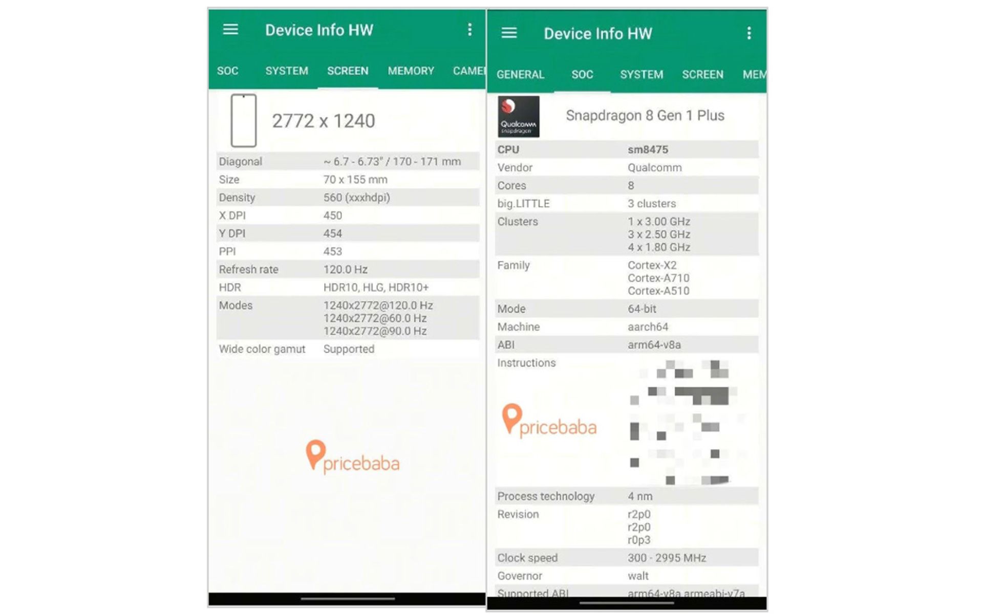 اسکرین‌شات مشخصات وان‌پلاس 11R