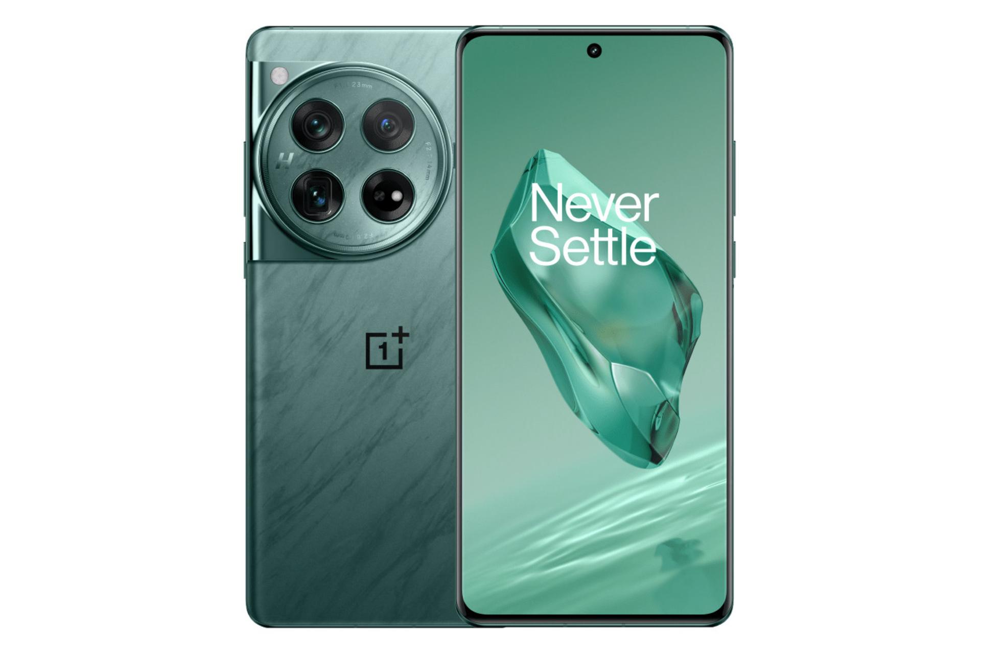 Front and back panel of OnePlus 12 mobile phone OnePlus 12 Green