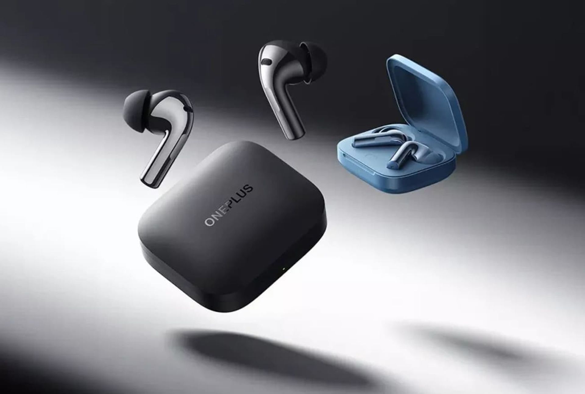 نمایی از هدفون وان پلاس بادز ۳ در دو رنگ آبی و مشکی