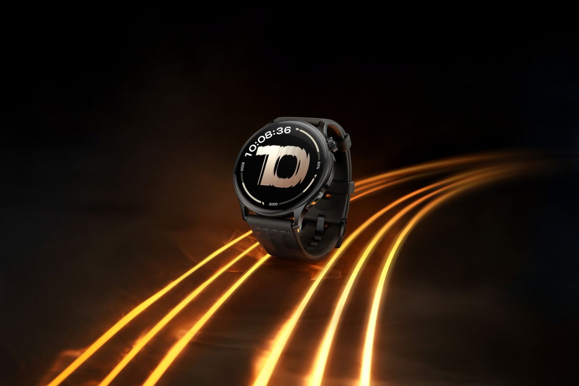 نمای جلو ساعت هوشمند وان‌پلاس واچ لایت در میان نورهای خطی