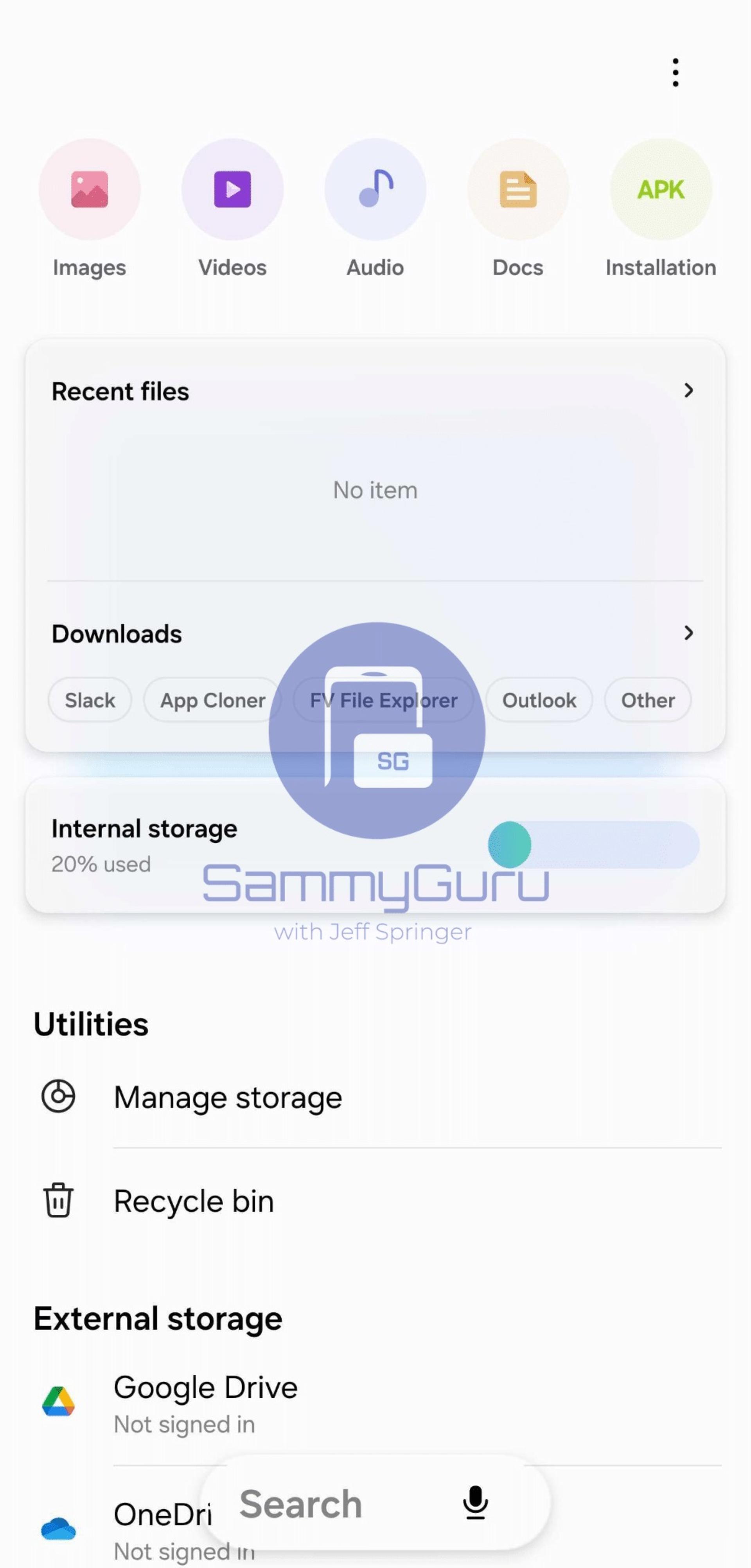تصویر منتسب‌به برنامه‌ی فایل‌ها در One UI 8.5