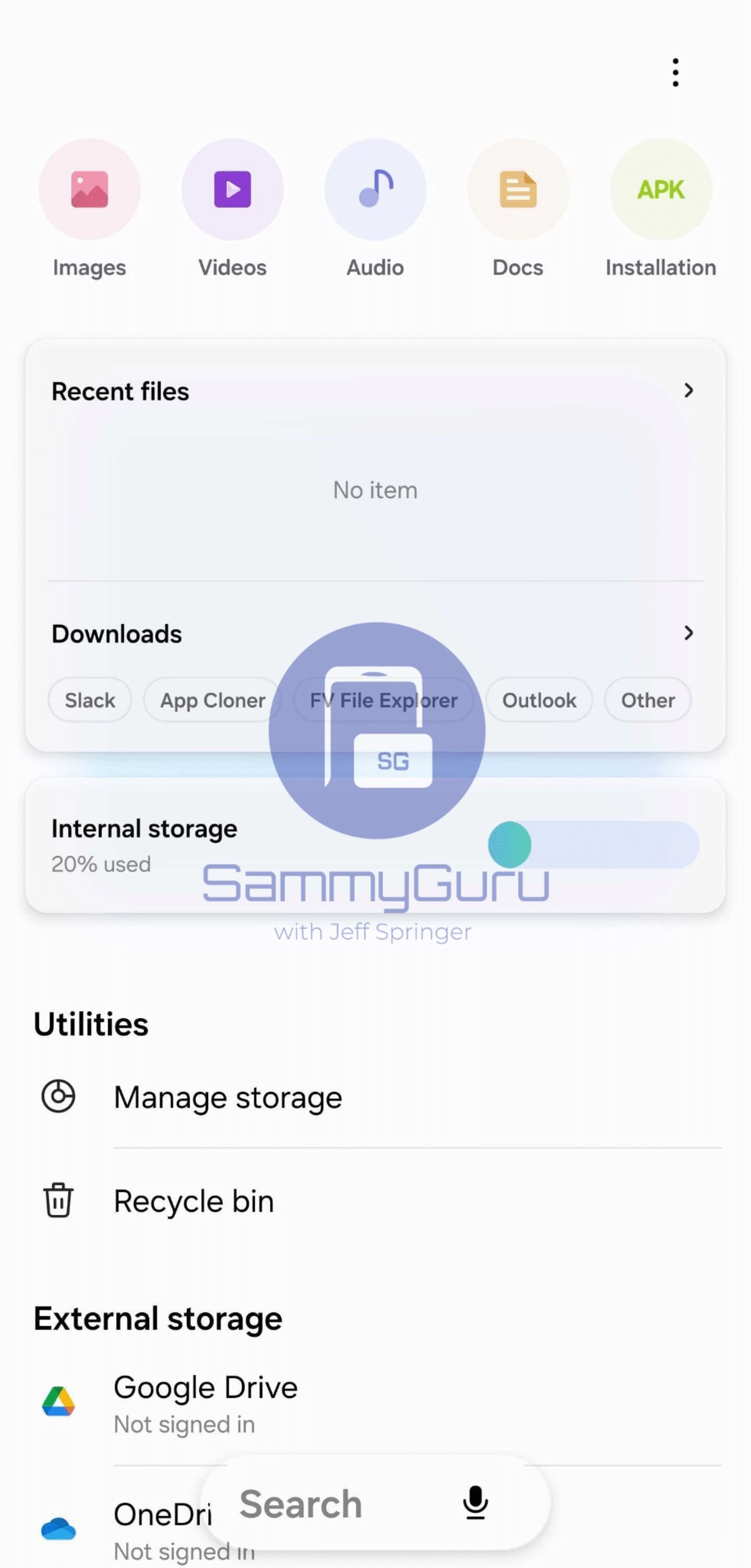 تصویر منتسب‌به برنامه‌ی فایل‌ها در One UI 8.5