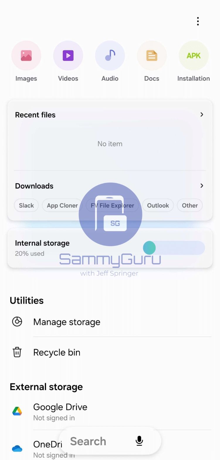 تصویر منتسب‌به برنامه‌ی فایل‌ها در One UI 8.5