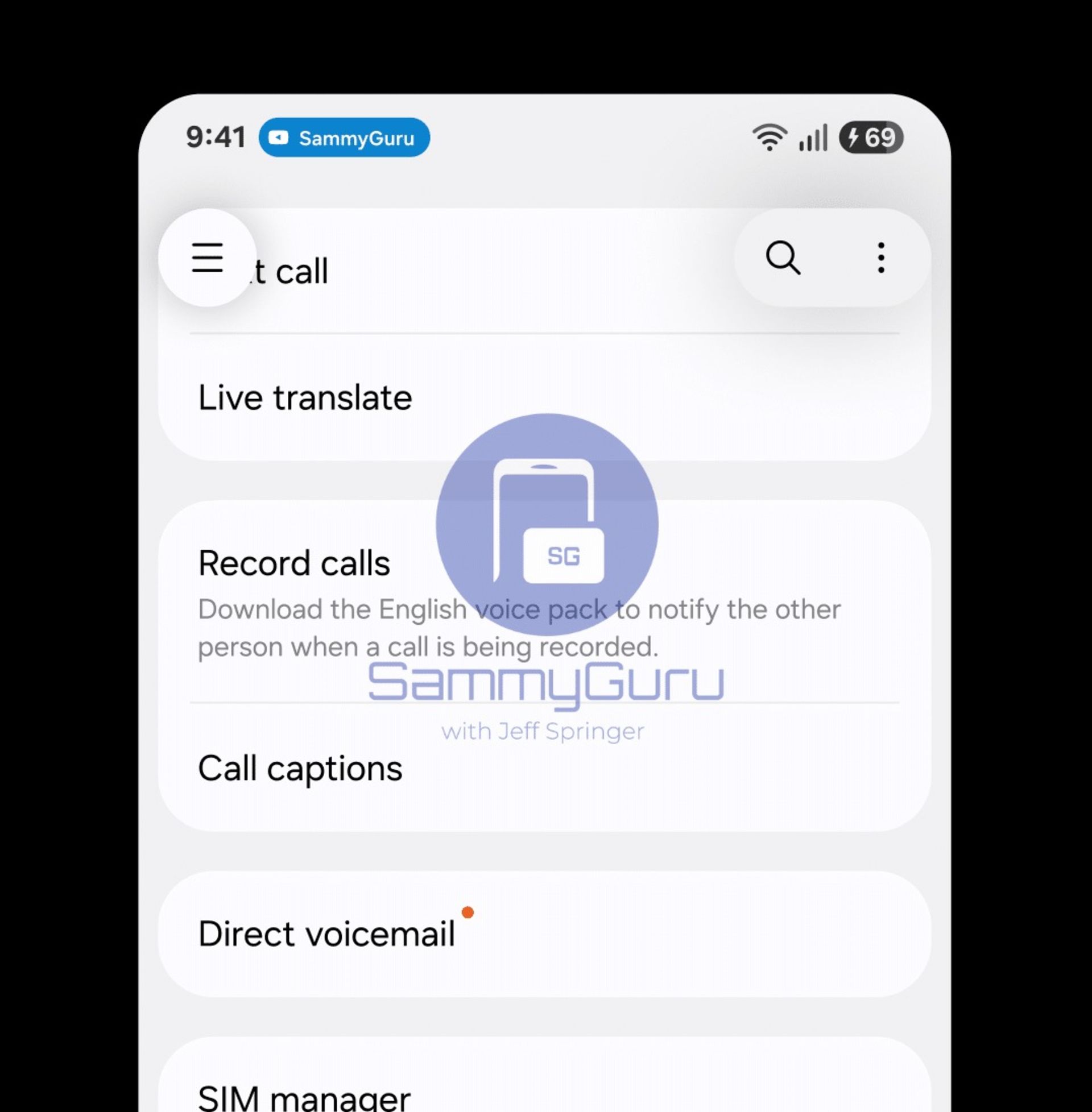 تصویر منتسب‌به تنظیمات برنامه‌ی تماس در One UI 8.5