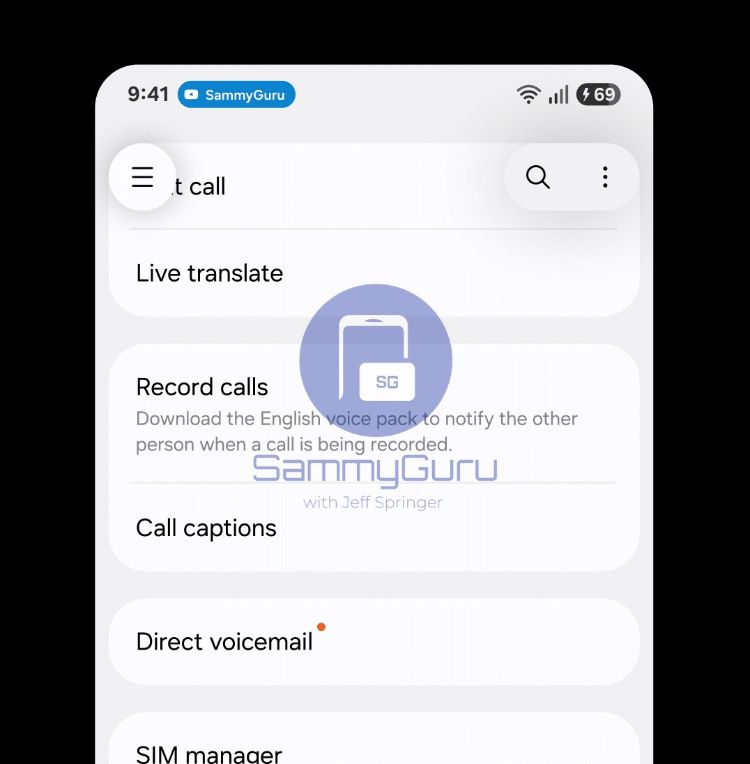 تصویر منتسب‌به تنظیمات برنامه‌ی تماس در One UI 8.5