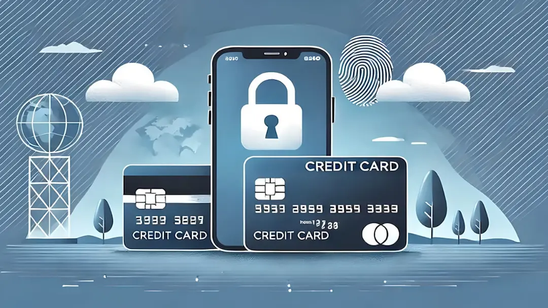 نماد امنیت پرداخت با گوشی هوشمند، قفل و کارت‌های اعتباری (Credit Card)