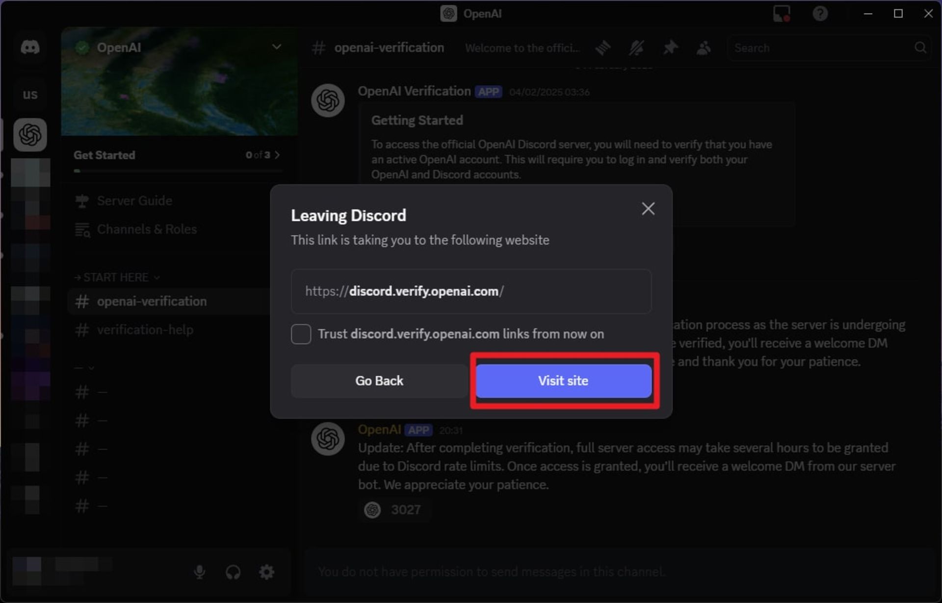 احراز هویت در دیسکورد OpenAI مرحله ۲