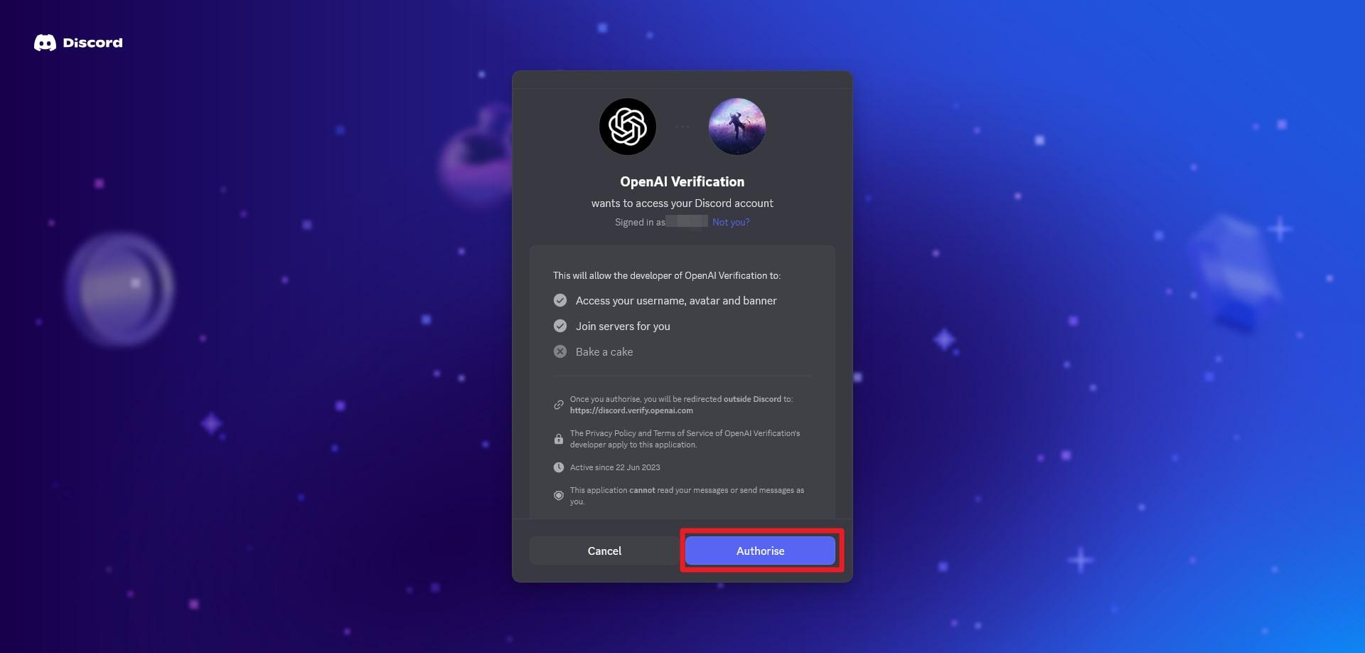 احراز هویت در دیسکورد OpenAI مرحله ۴