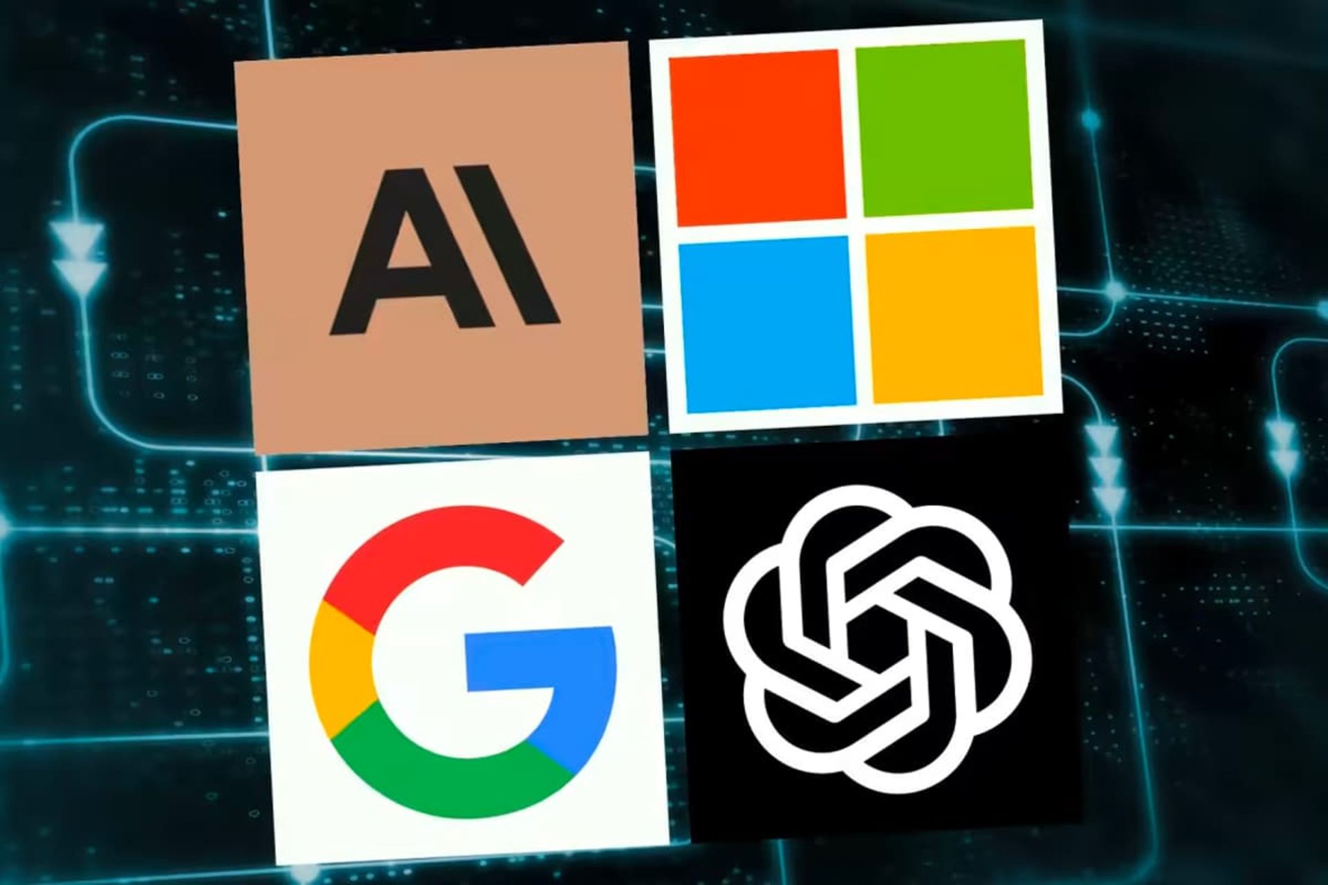 لوگو مایکروسافت و گوگل و OpenAI