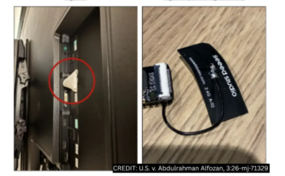 دستگاه شنود کوچک جاسوسی نصب شده در پشت مانیتور کامپیوتر
