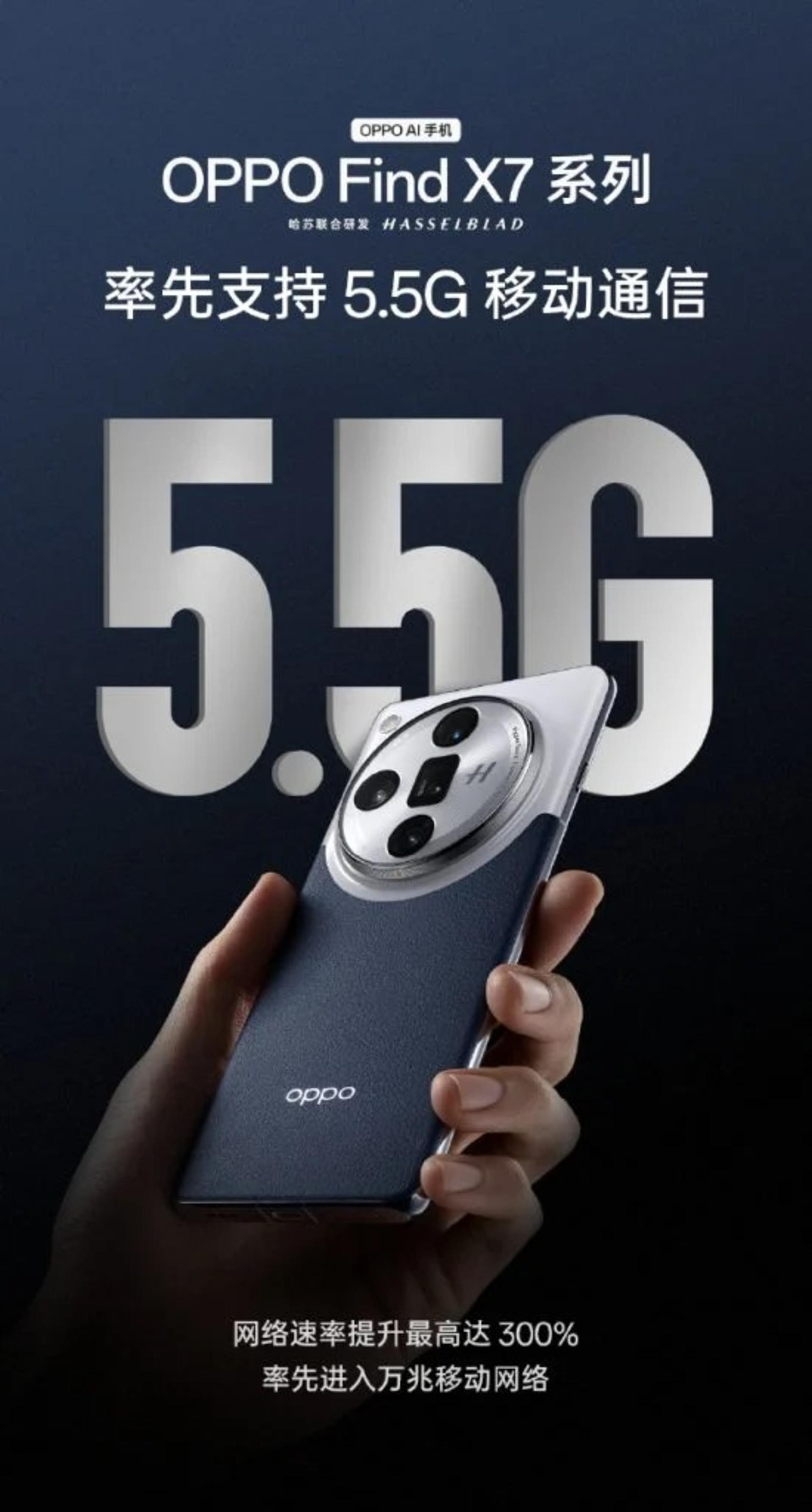 پنل پشتی گوشی اوپو فایند ایکس ۷ Satellite Edition در دستان یک شخص جلوی عبارت 5.5G