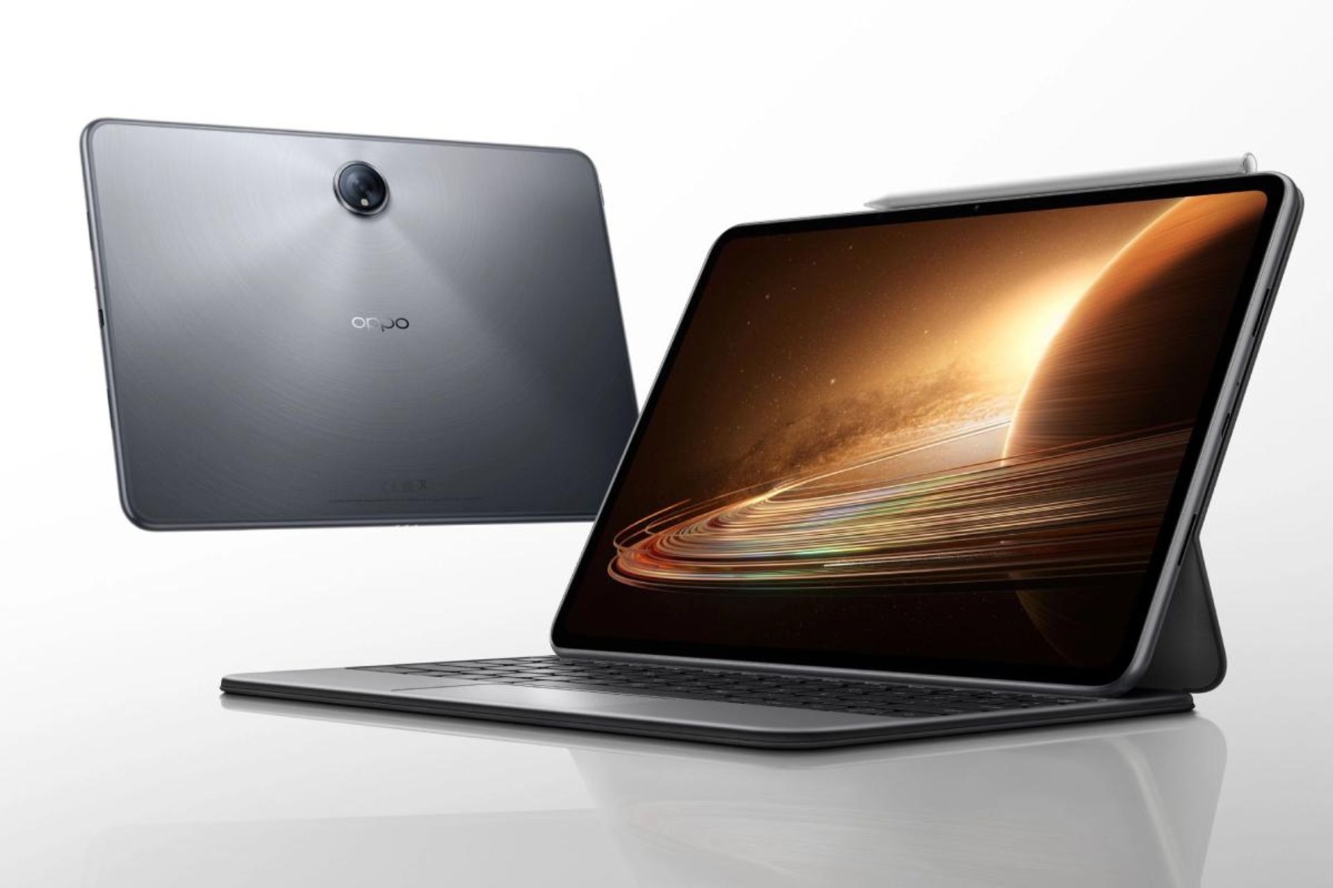 تبلت اوپو پد ۲ با کیبورد از نمای جلو و پشت