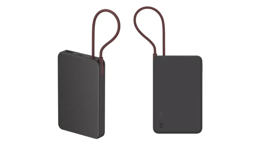 پاوربانک اوپو با کابل داخلی و بدنه بافت‌دار تیره