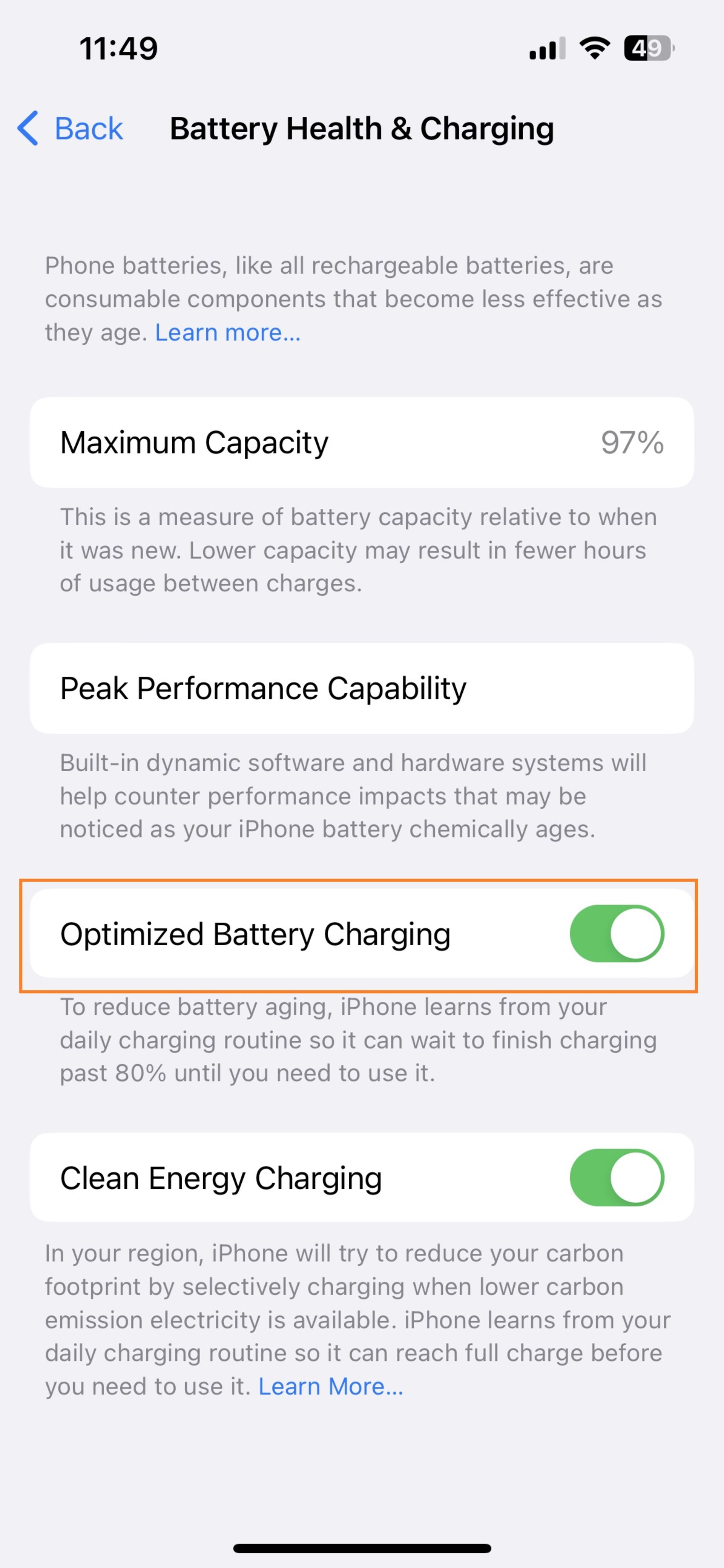 فعال کردن Optimized Battery Charging