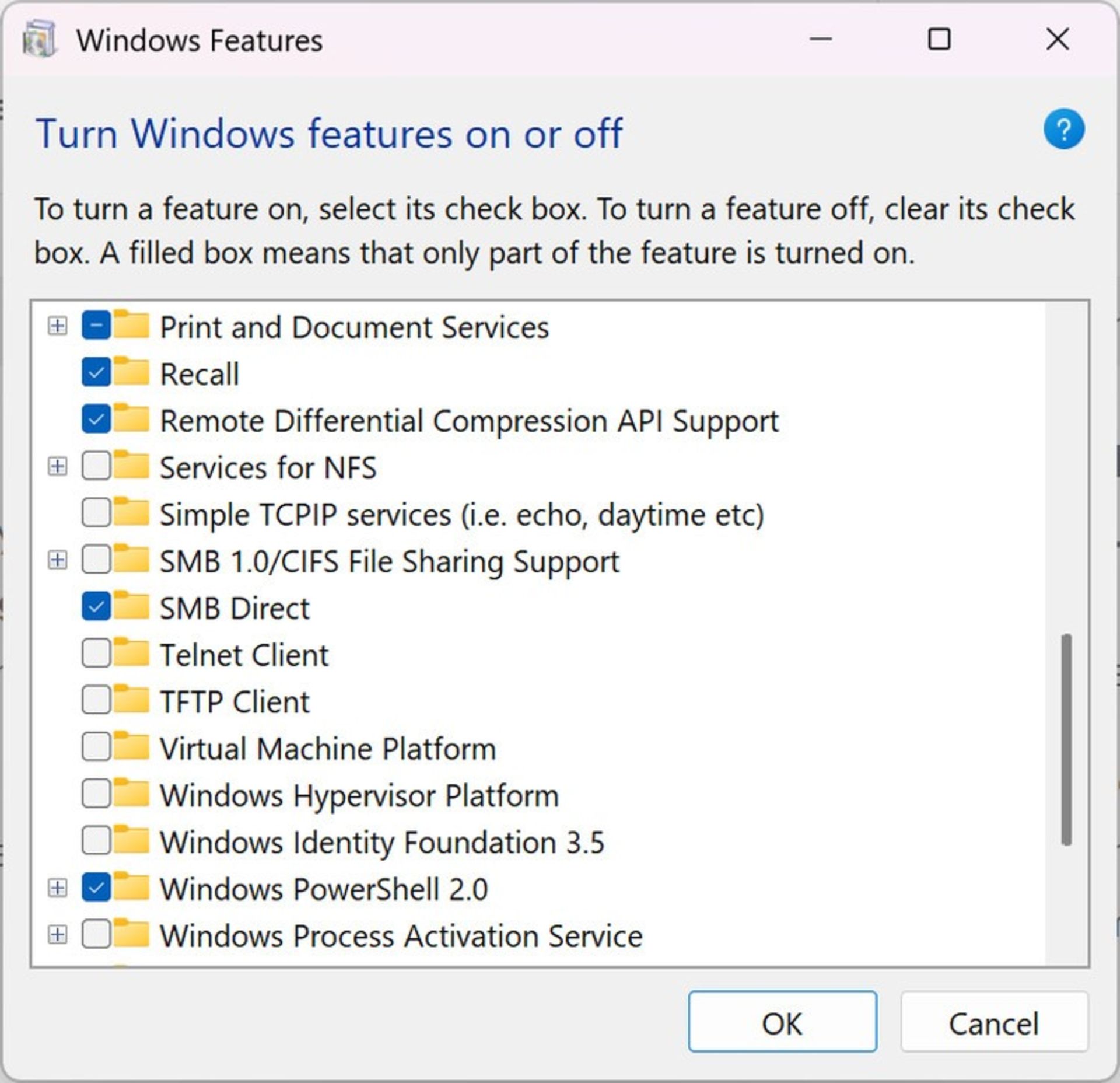 پنل windows Feature در ویندوز 