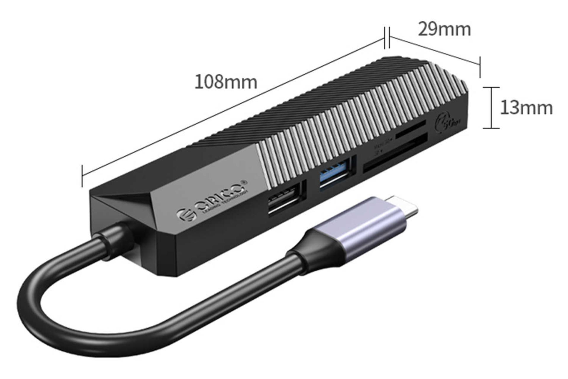 ابعاد و اندازه هاب USB-C اوریکو 5 پورت مدل MDK-5P