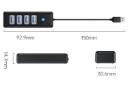 ابعاد و اندازه هاب USB-C اوریکو 4 پورت مدل PW4U-U3 رنگ مشکی