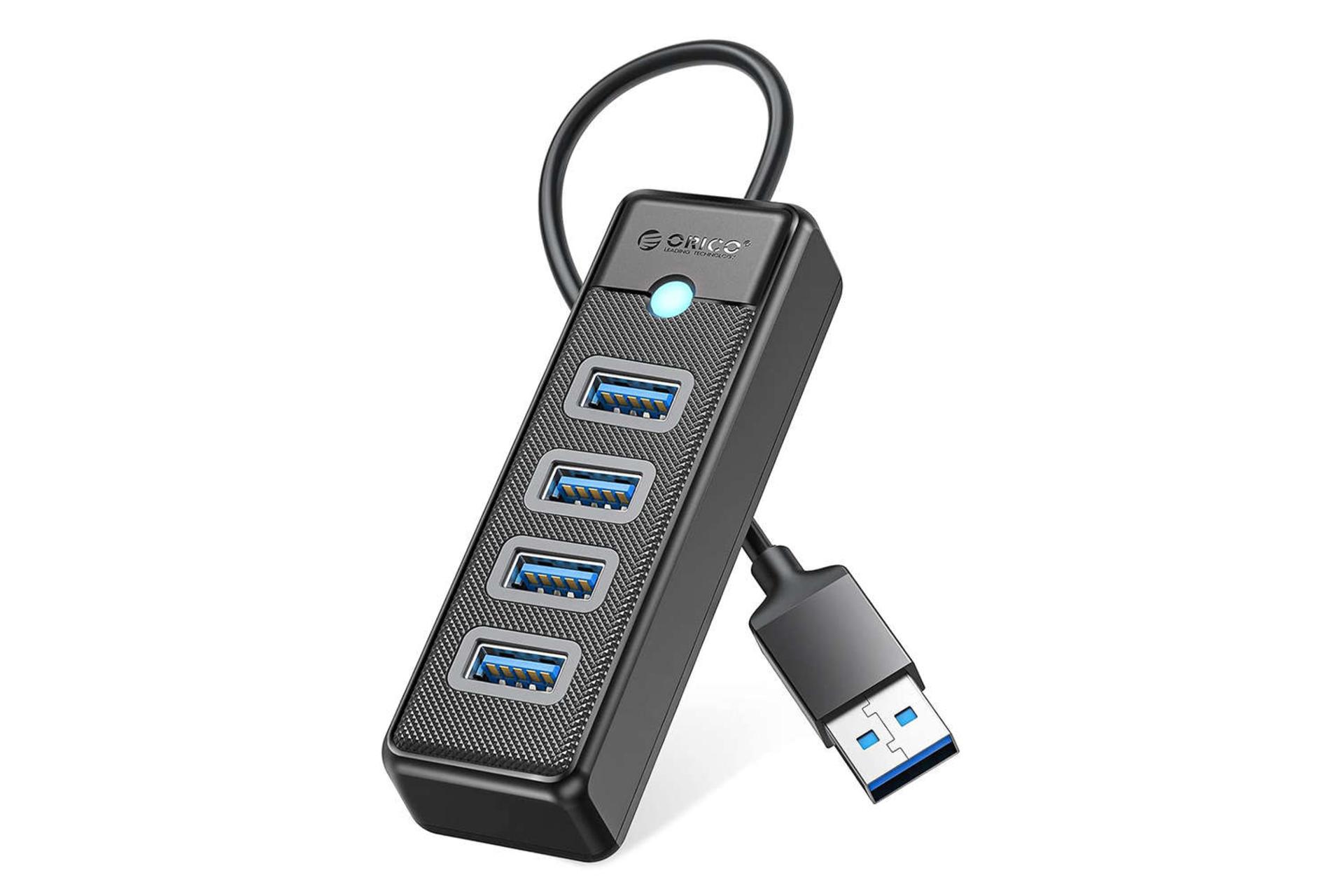 نمای جلوی هاب USB-C اوریکو 4 پورت مدل PW4U-U3 رنگ مشکی