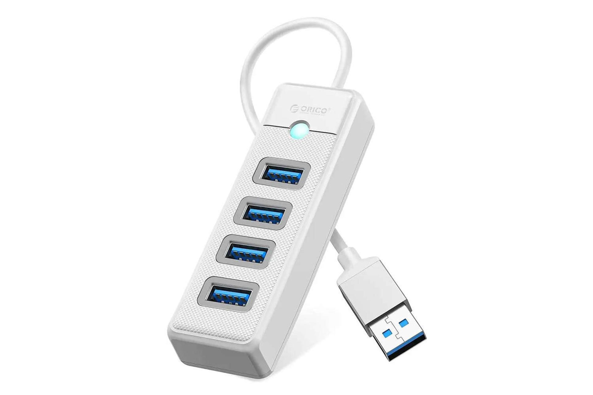 نمای جلوی هاب USB-C اوریکو 4 پورت مدل PW4U-U3 رنگ سفید