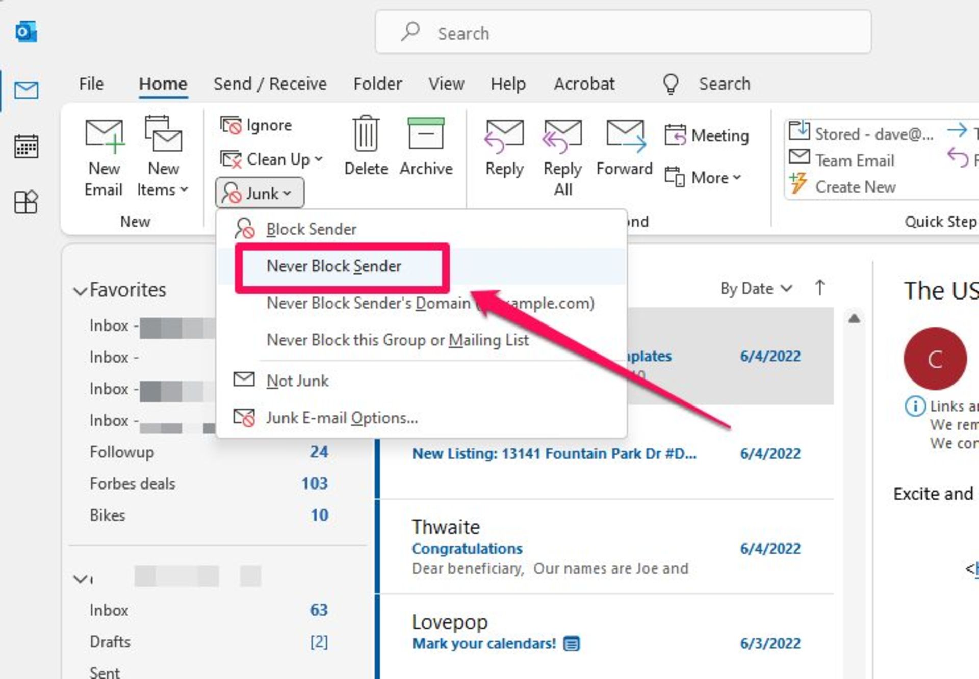 جلوگیری از بلاک فرستنده ایمیل در Outlook