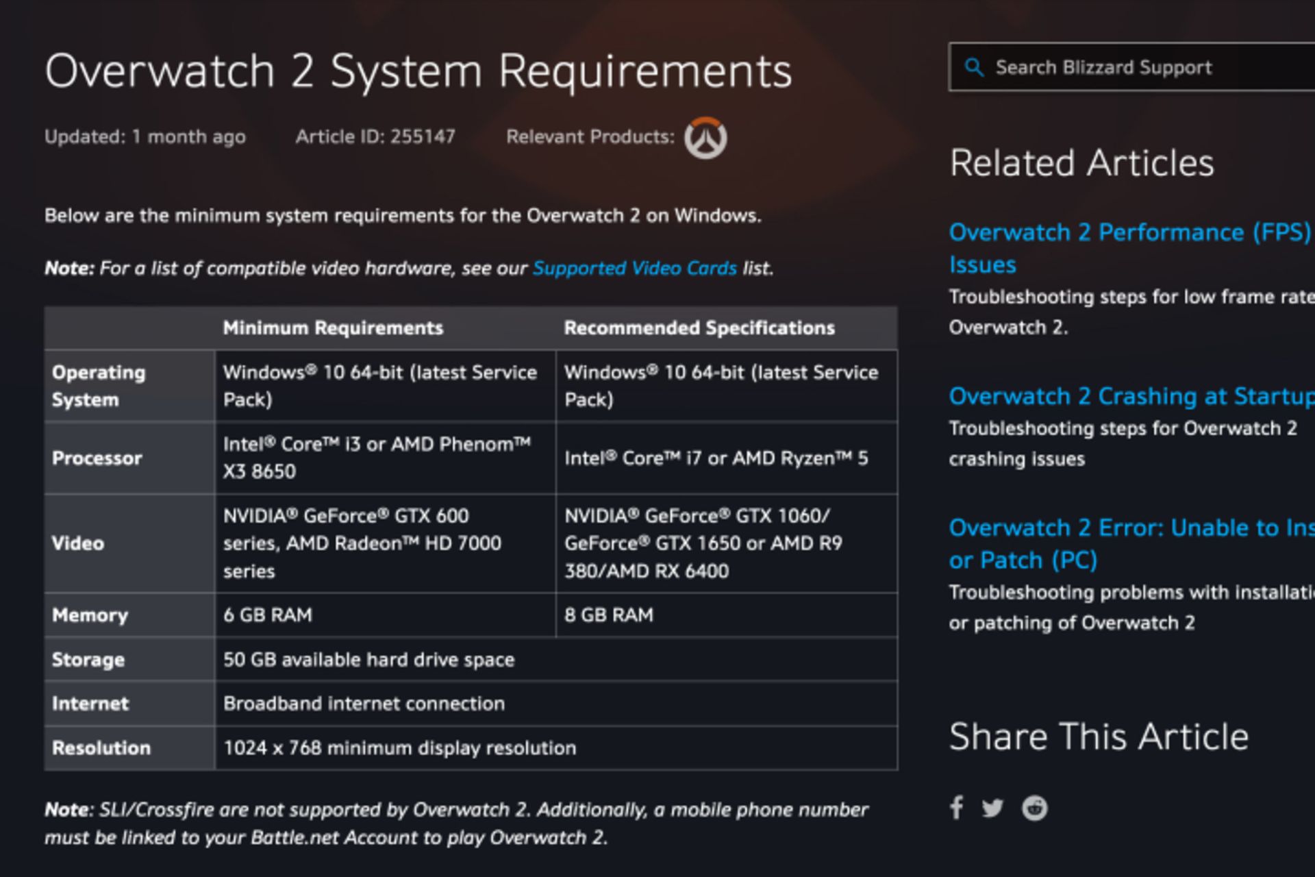 تصویری از صفحه‌ی وب‌سایت بلیزارد که سیستم پیشنهادی برای بازی Overwatch 2 را معرفی می‌کند
