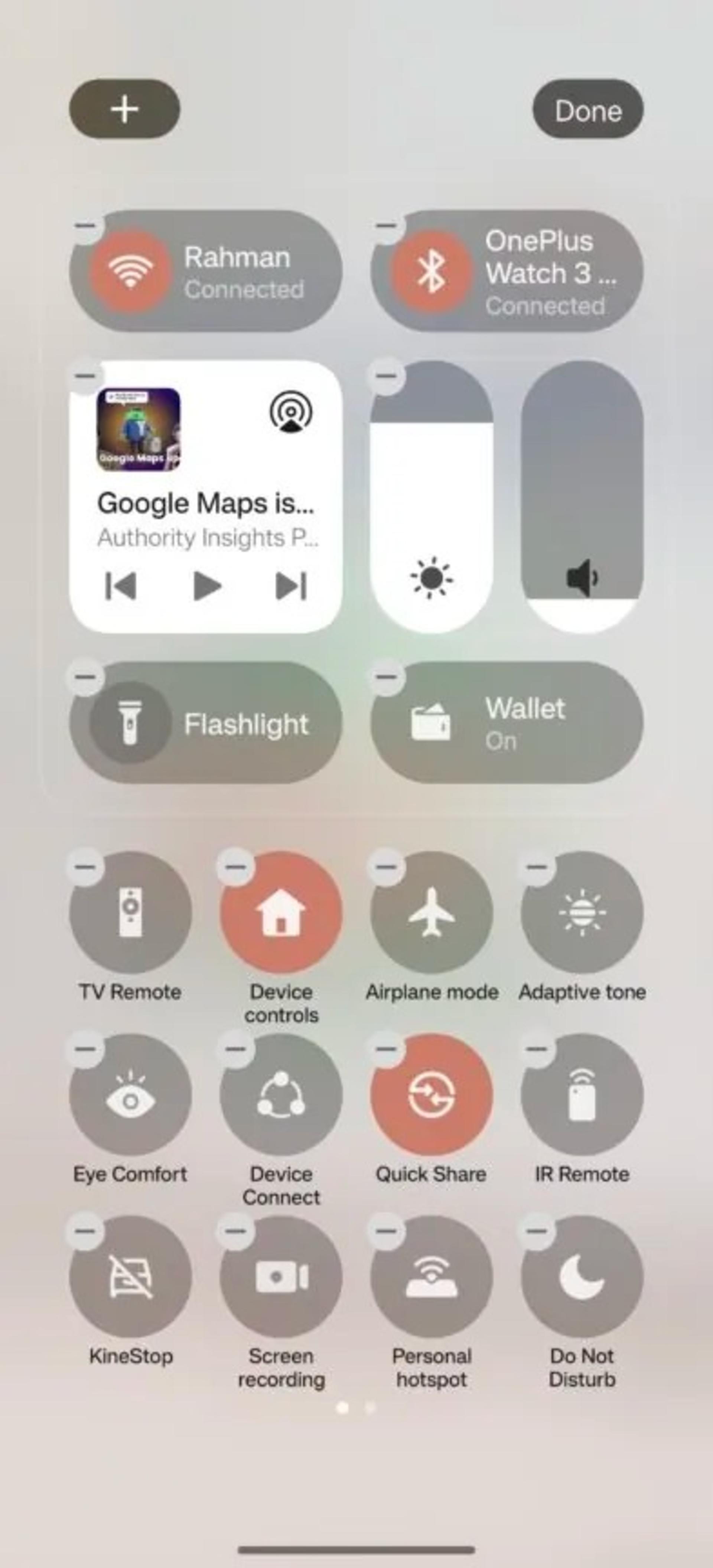 پنل تنظیمات سریع رابط کاربری OxygenOS 16