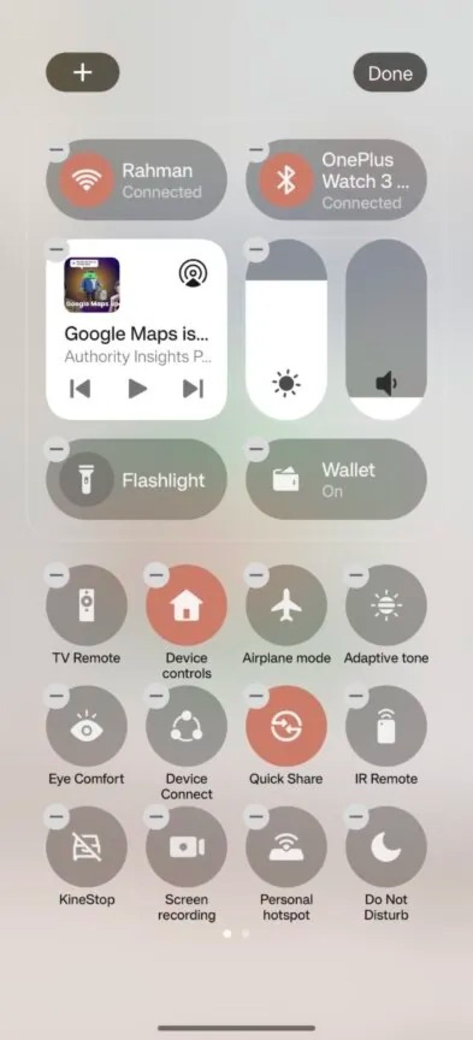 پنل تنظیمات سریع رابط کاربری OxygenOS 16