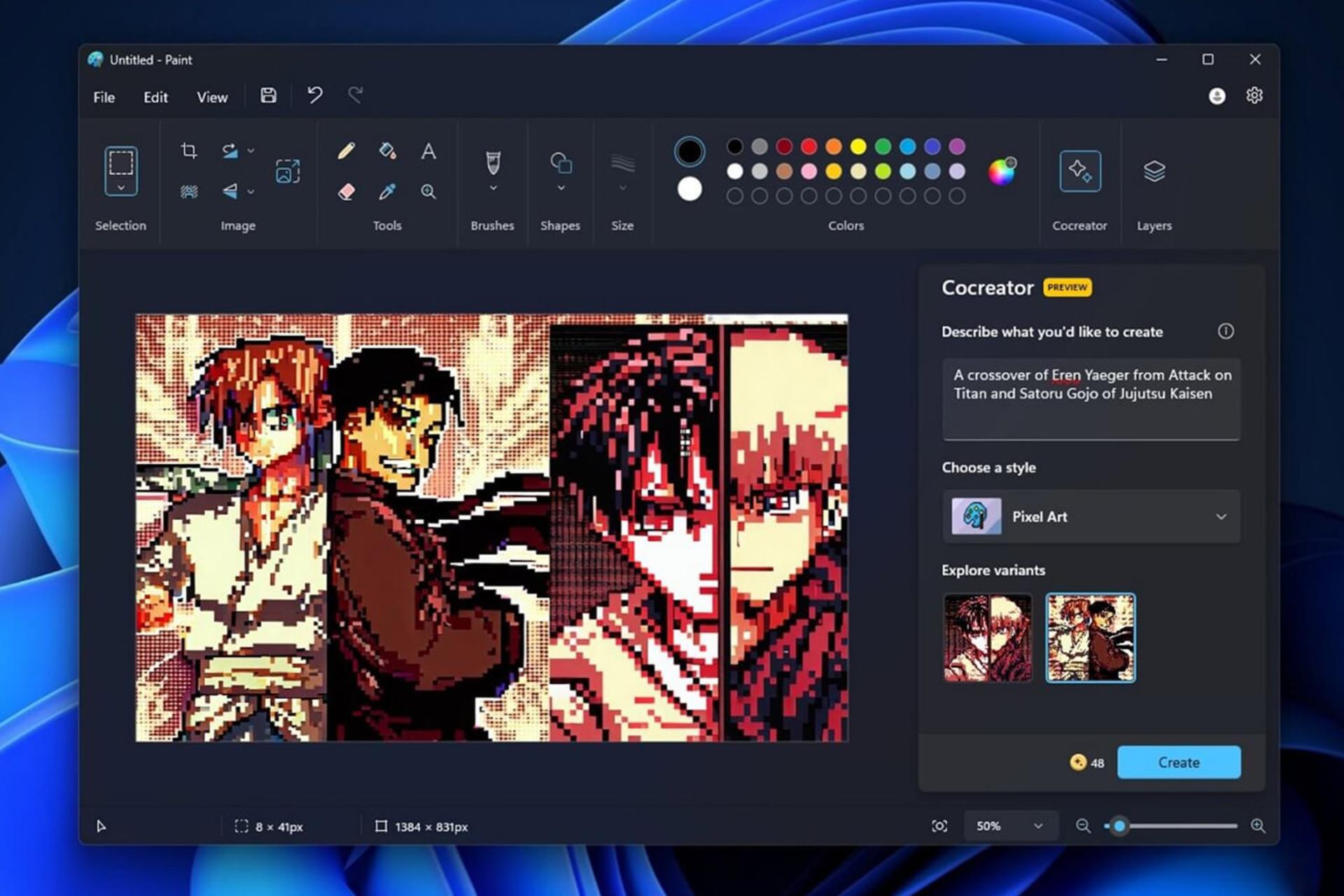 ابزار هوش مصنوعی paint cocreator در صفحه نرم‌افزار پینت