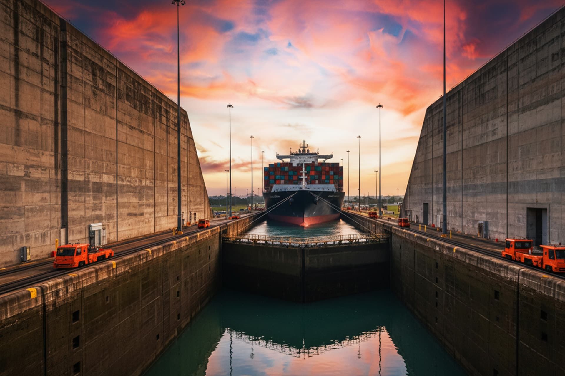 تصویر هوش مصنوعی از کشتی باربری در کانال پاناما 