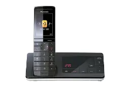 نمای رو به روی تلفن پاناسونیک KX-PRW130 با نمایش پایه اصلی و گوشی بی سیم