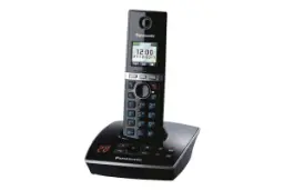 نمای نیمرخ تلفن پاناسونیک KX-TG8061EB با نمایش لبه سمت راست پایه اصلی و گوشی بی سیم رنگ مشکی