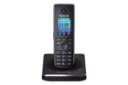 نمای رو به روی تلفن پاناسونیک KX-TG8551 با نمایشگر روشن و نمایش پایه اصلی و گوشی بی سیم رنگ مشکی