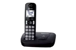 نمای نیمرخ تلفن پاناسونیک KX-TGD210 با نمایش پایه و گوشی بی سیم رنگ مشکی