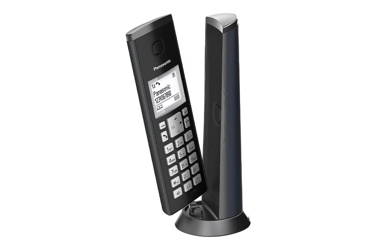 نمای کلی تلفن پاناسونیک KX-TGK220 با نمایش پایه و گوشی بی سیم رنگ مشکی