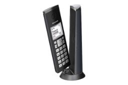 نمای کلی تلفن پاناسونیک KX-TGK220 با نمایش پایه و گوشی بی سیم رنگ مشکی