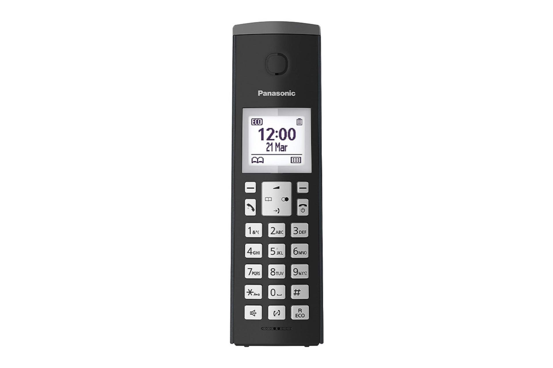 نمای رو به روی تلفن پاناسونیک KX-TGK220 با نمایش گوشی تلفن بی سیم رنگ مشکی